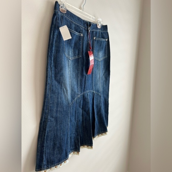Nwt Vintage Glensport Collection Jean Denim Skirt Ruffle Bottom Pockets Size 6 - Picture 3 of 7